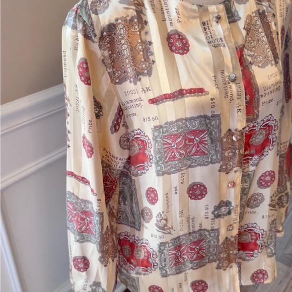 Martinique vintage Women's Sz 10 Button Up Blouse Cream Green Orange - Picture 3 of 16